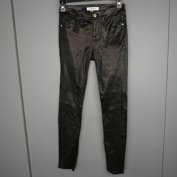 New Frame Le Skinny de Jeanne Mid-Rise Leather Pants in Washed Black size 23 - Picture 4 of 16